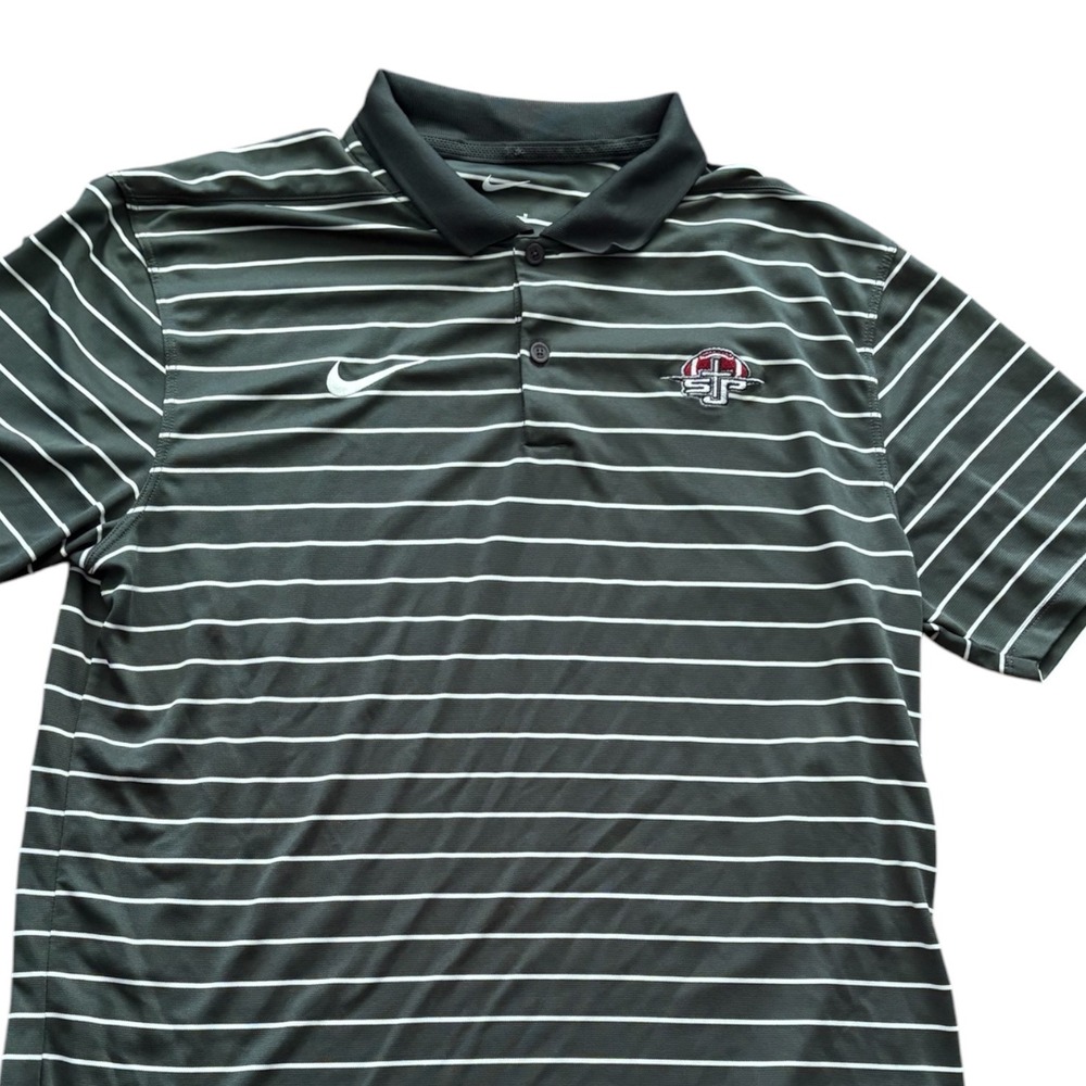 Nike Mens Dri-FIT Striped Polo Shirt Green White STP Logo Size Medium - Picture 2 of 8